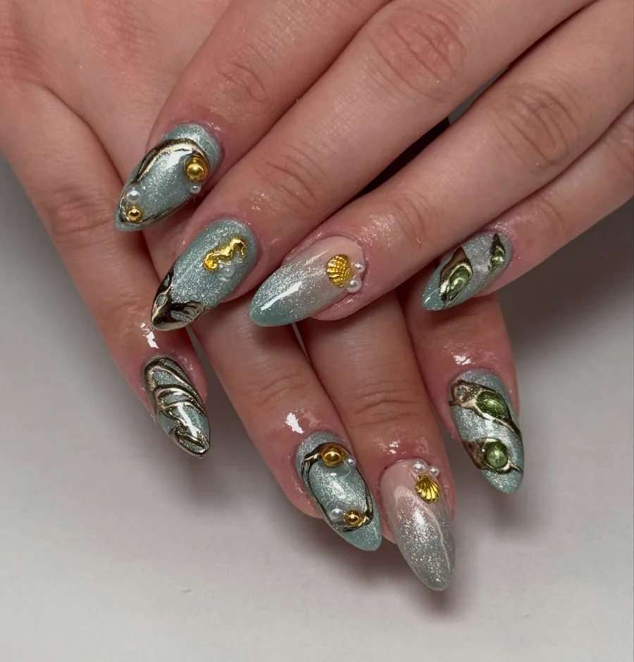 Gel-X-Set in Chrom-Grün mit Steinen